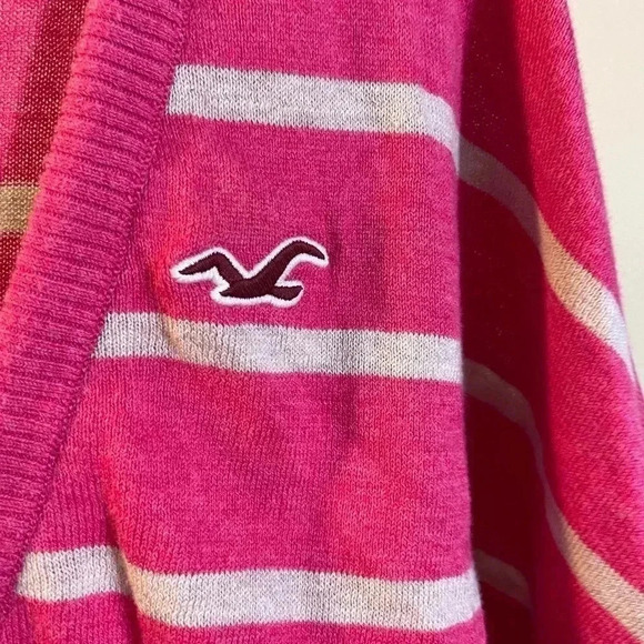 Abercrombie & Fitch Pink Striped Cardigan Top Knit Tie Front Women's Small Logo - Picture 7 of 7